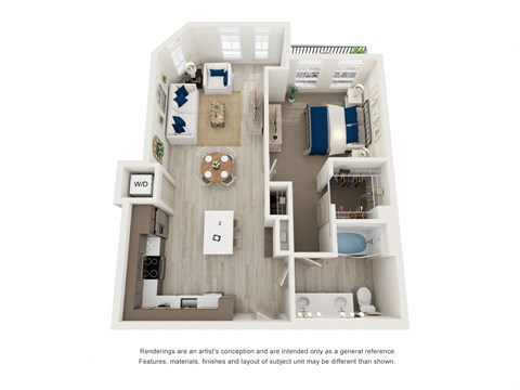 Floor plan for 1 bed, 1 bath, 782 sqft